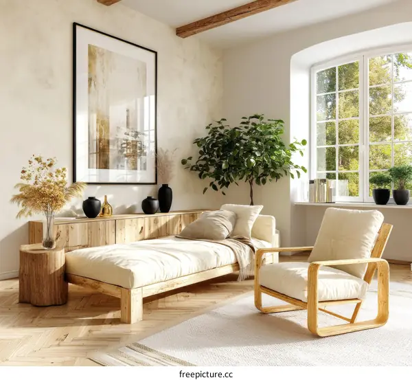 Modern Scandinavian Wooden Living Room Interior Design