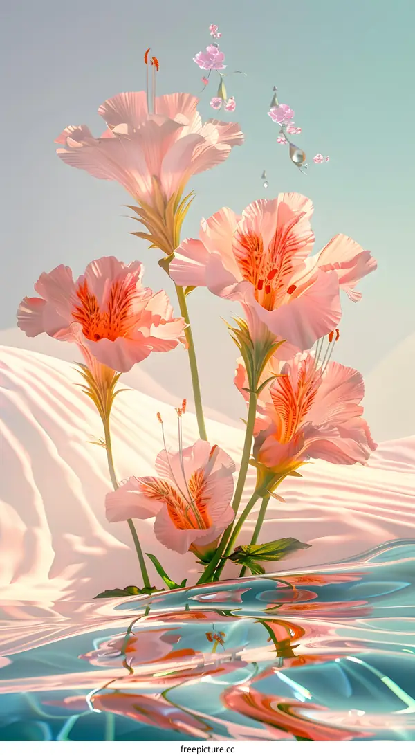 Pink Flowers in Water With Sky Background