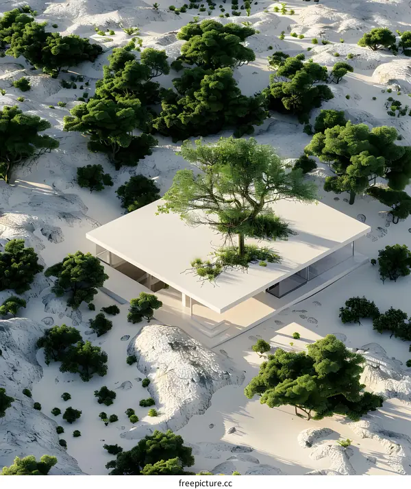 Modern Minimalist House with a Tree Growing Through the Roof