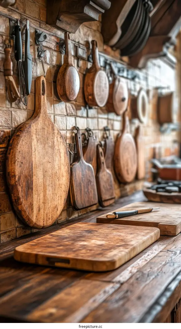 Vintage Wooden Kitchen Utensils and Cutting Boards