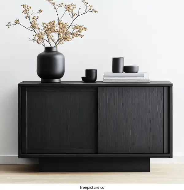Modern Minimalist Black Wooden Sliding Cabinet Interior Design