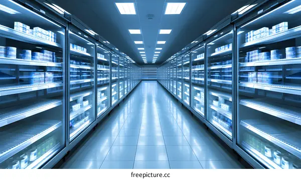 Refrigerated Food Aisle In Supermarket
