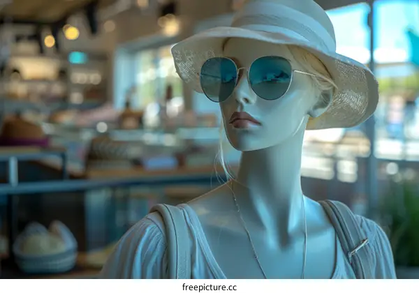 A female mannequin wearing a fashionable summer outfit