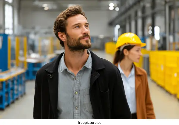 Factory Workers Inspecting Manufacturing Facility