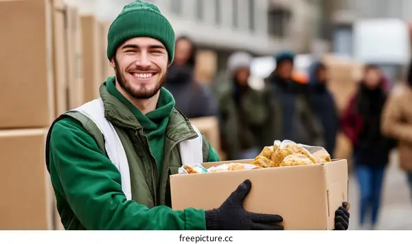 Volunteer Distributing Food Aid to the Needy