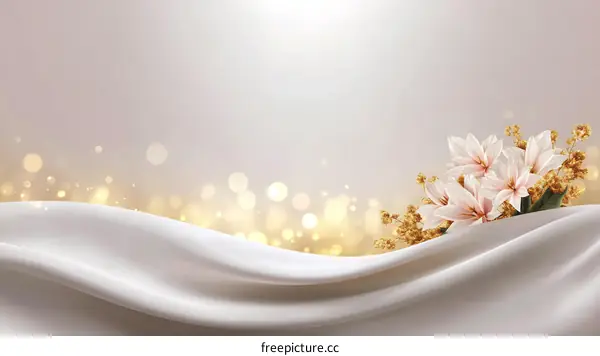 Elegant Floral Background with Flowing Fabric