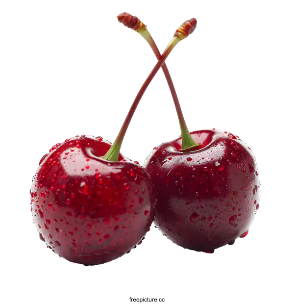 [Transparent Background PNG]Two Fresh Cherries on White Background
