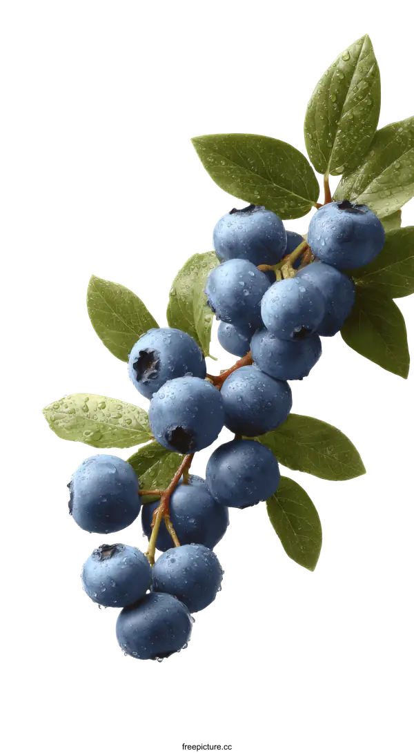 [Transparent Background PNG]Fresh Blueberry Clusters on Branch