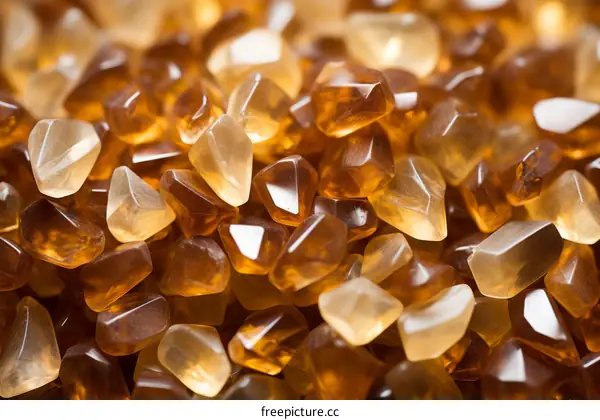 Close-up of a pile of amber gemstones