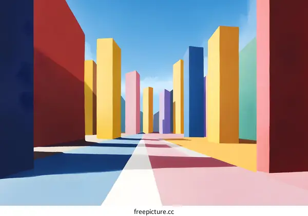 Abstract Cityscape with Bright Colors and Shadows