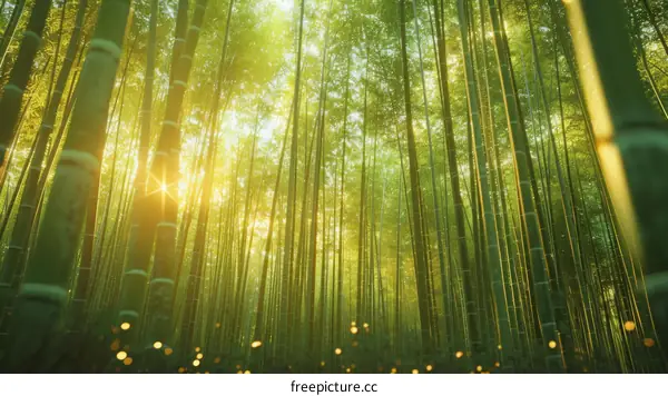 Sun shining through a bamboo forest