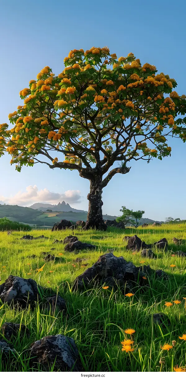 Yellow Flower Tree in a Green Field