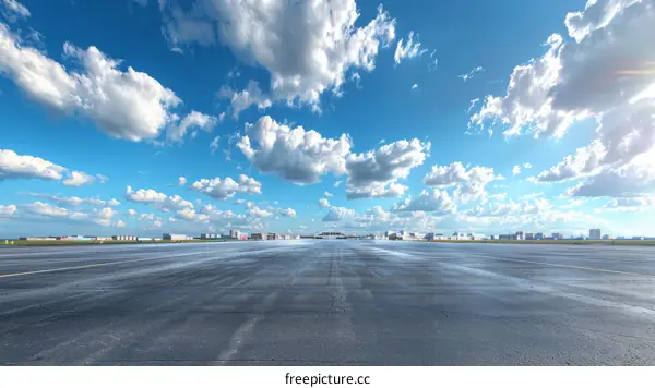 Airport Runway Under Blue Sky and Clouds