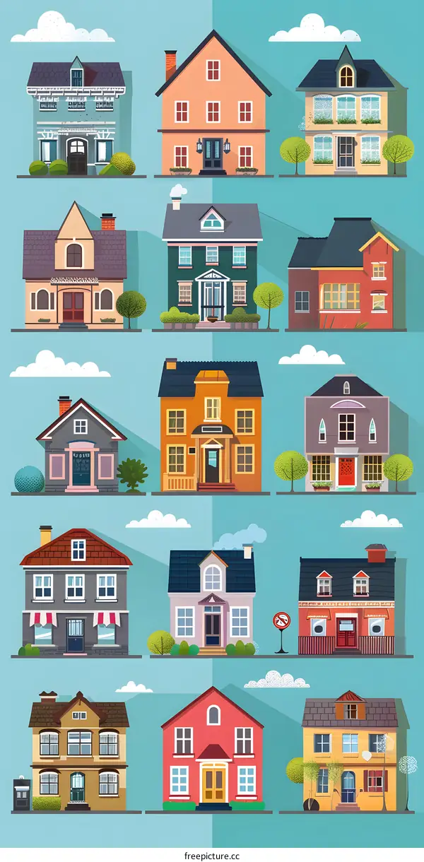 Different Types of Houses Illustration