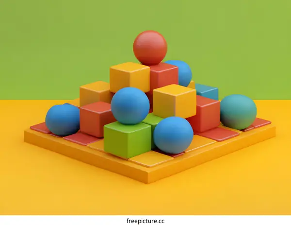 Colorful 3D Abstract Shapes With Green and Yellow Background