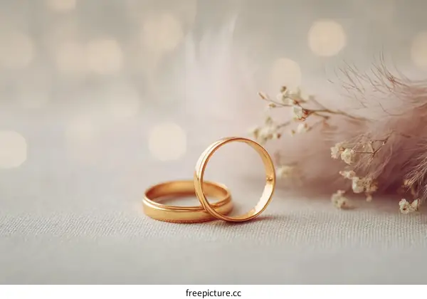 Golden Wedding Rings with Delicate Flowers