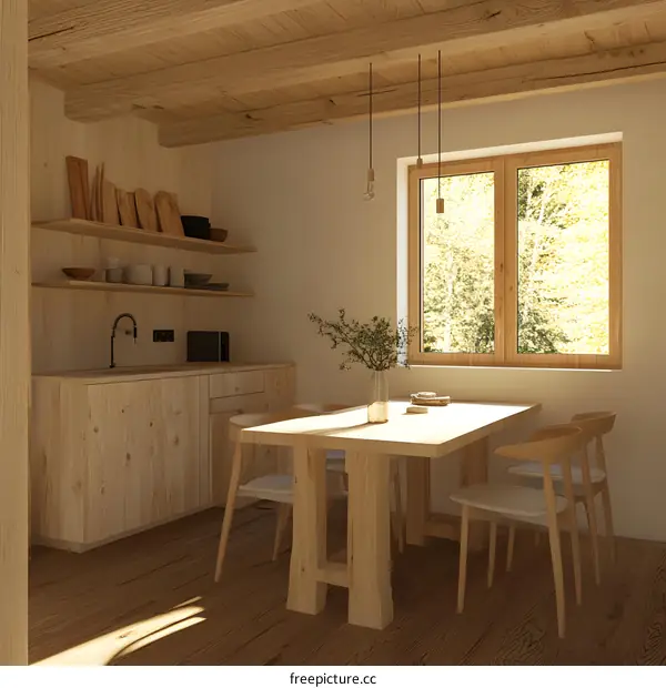 Minimalist Wooden Kitchen Dining Room Interior Design