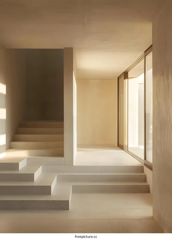 Modern Minimalist Interior Design With Stairs and Sliding Glass Door