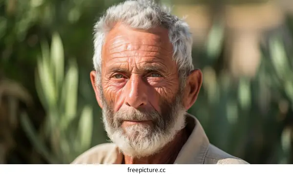 Portrait of an old man with white hair and beard