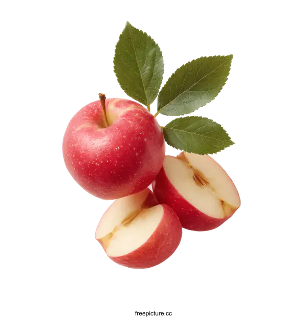 [Transparent Background PNG]Fresh Red Apples with Leaves