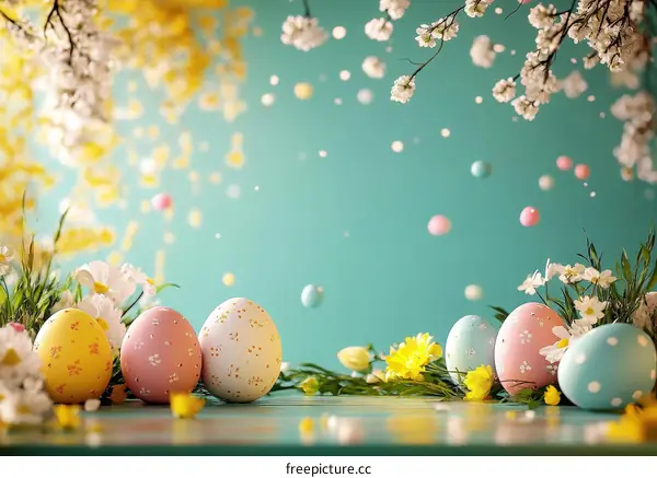 Easter Eggs Decorated with Flowers and Blossoms