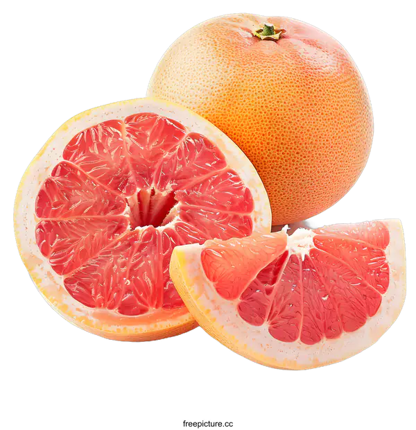 [Transparent Background PNG]Fresh Ripe Grapefruit Cut in Half on White Background