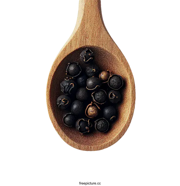 [Transparent Background PNG]Wooden Spoon with Black Peppercorns