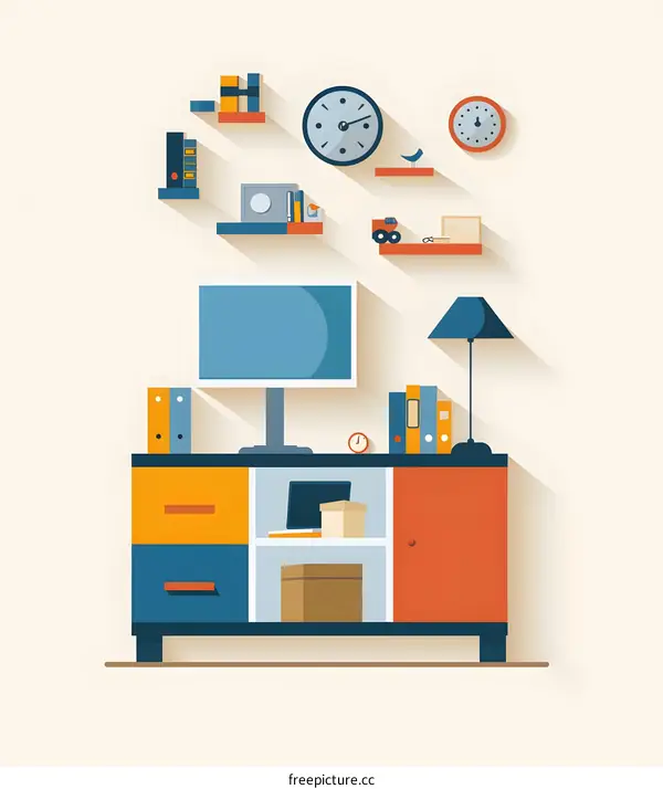 Modern Office Interior Design With Flat Style