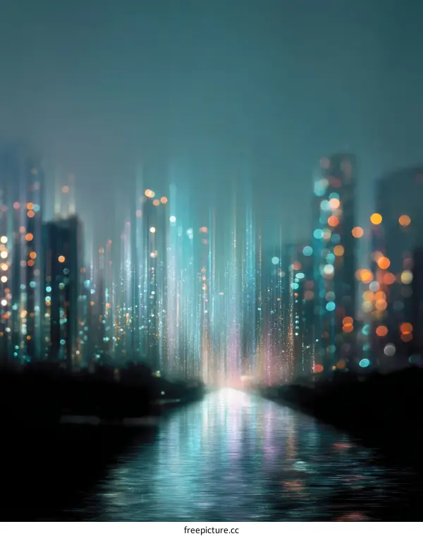 Abstract Cityscape at Night with Digital Streaks