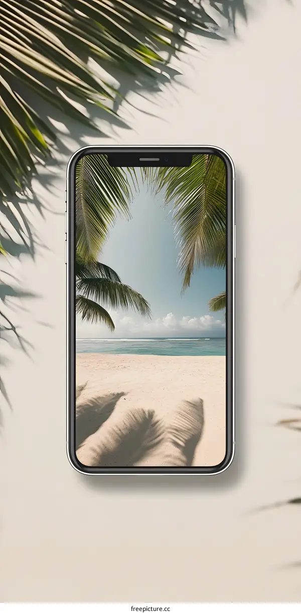 Smartphone Displaying Tropical Beach Scene