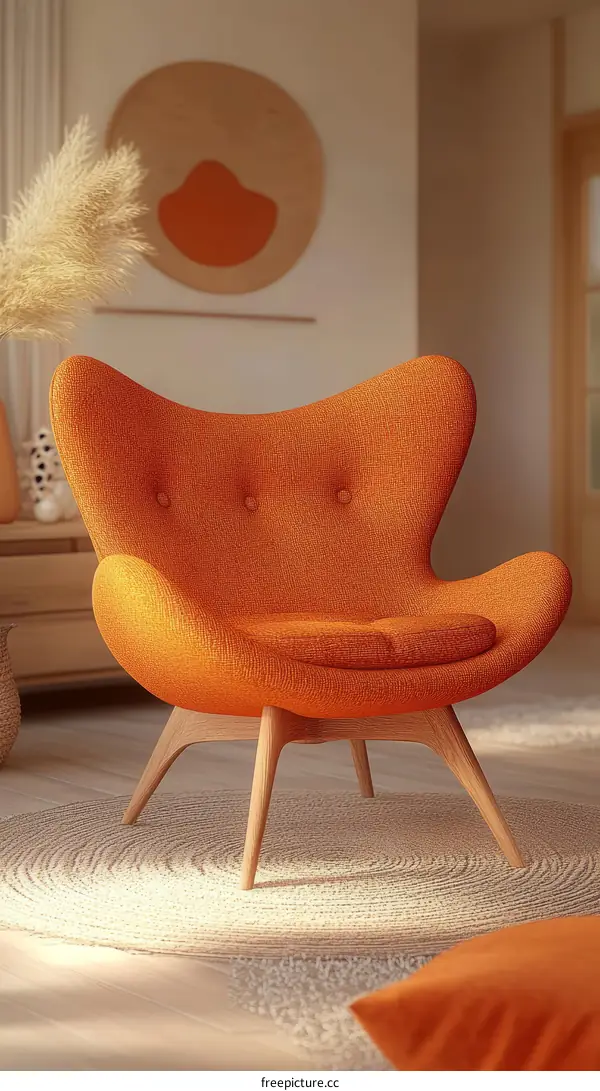 Modern Orange Armchair in a Cozy Living Room