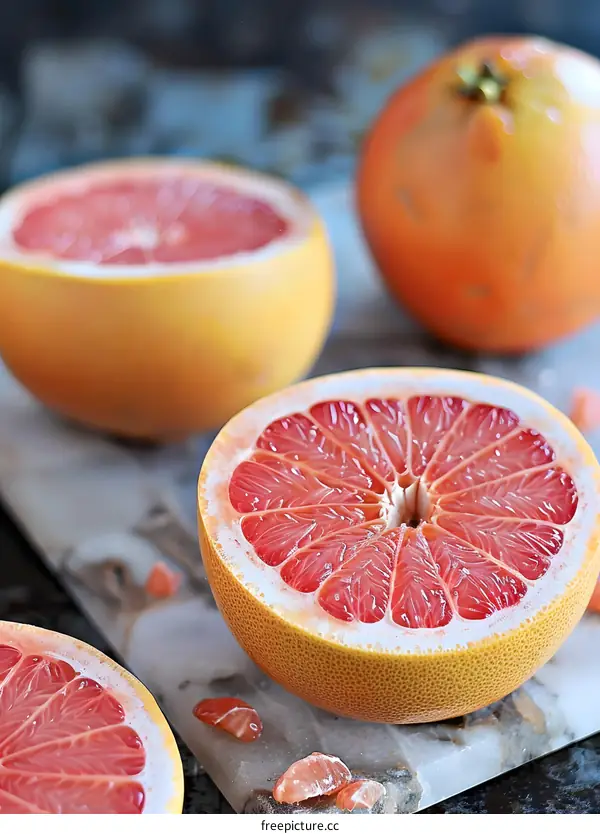 Close up of Fresh Grapefruits Cut In Half