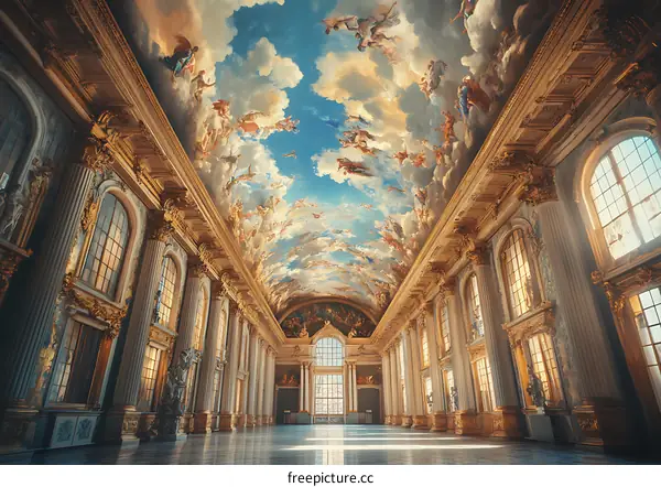 Beautiful Interior Of A Palace With A Frescoed Ceiling