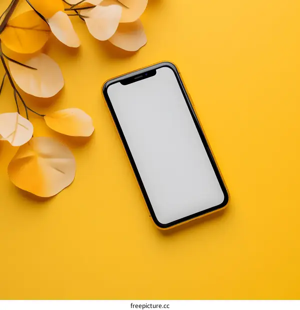 Yellow Background with Phone and Leaves