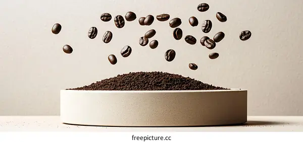 Coffee Beans Falling into Ground Coffee
