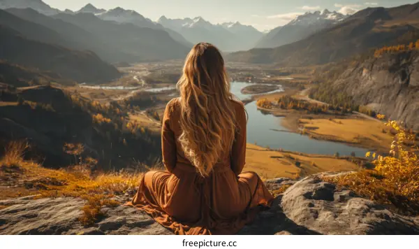 girl sitting on a rock enjoying the mountain view
