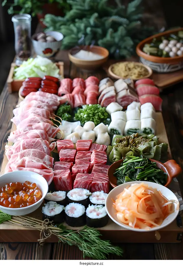 Assortment of Japanese Cuisine and Food for Hot Pot