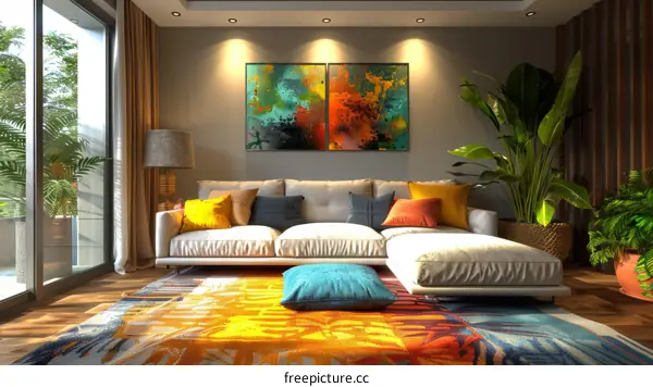 Modern and Stylish Living Room with Colorful Decor