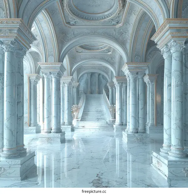 Pale Blue Marble Palace Hallway Illustration