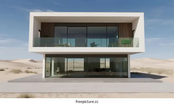 Modern Minimalist House with Large Glass Facades in Desert
