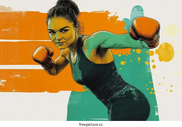 Powerful Female Boxer Illustration
