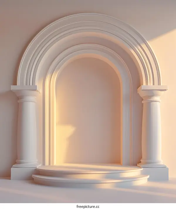 3D rendering of an empty niche with columns