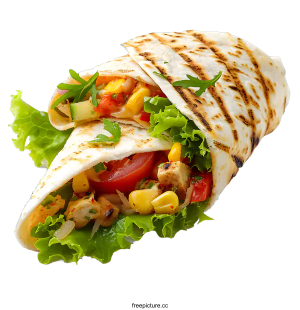 [Transparent Background PNG]Grilled chicken wraps with fresh vegetables