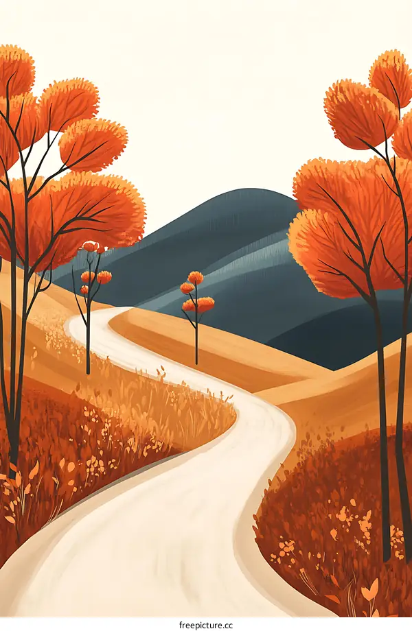 Autumn Landscape with Winding Road and Mountain