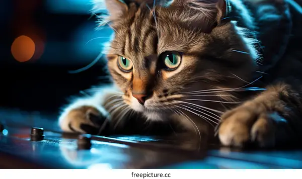 A ginger cat is staring at something intently