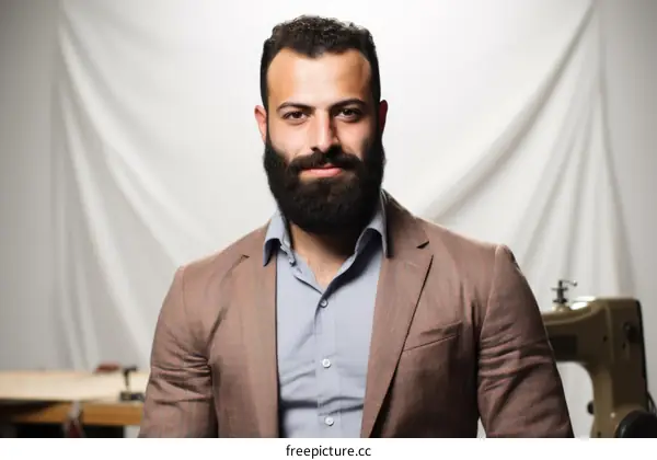 Portrait of a young man with a beard wearing a suit