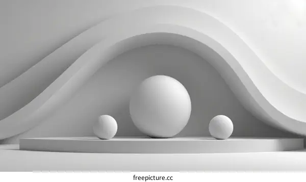 3D rendering of a white podium with three white spheres on it against a white background