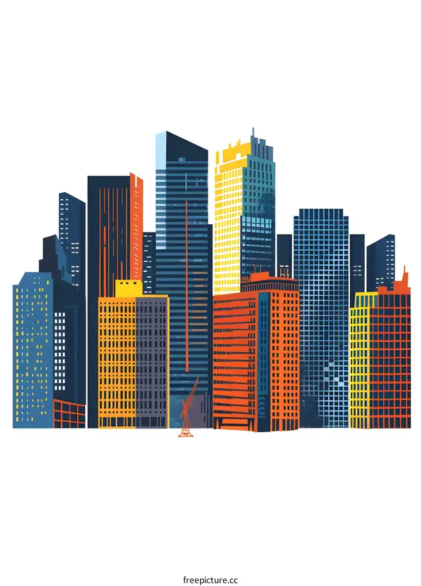 Modern Cityscape Illustration with Colorful Buildings