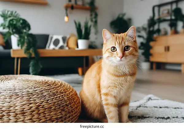 Cozy Living Room with Orange Cat