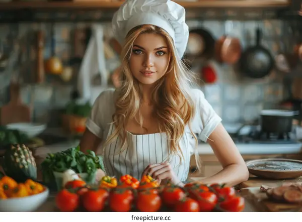 Beautiful Blonde Chef Smiling in Kitchen